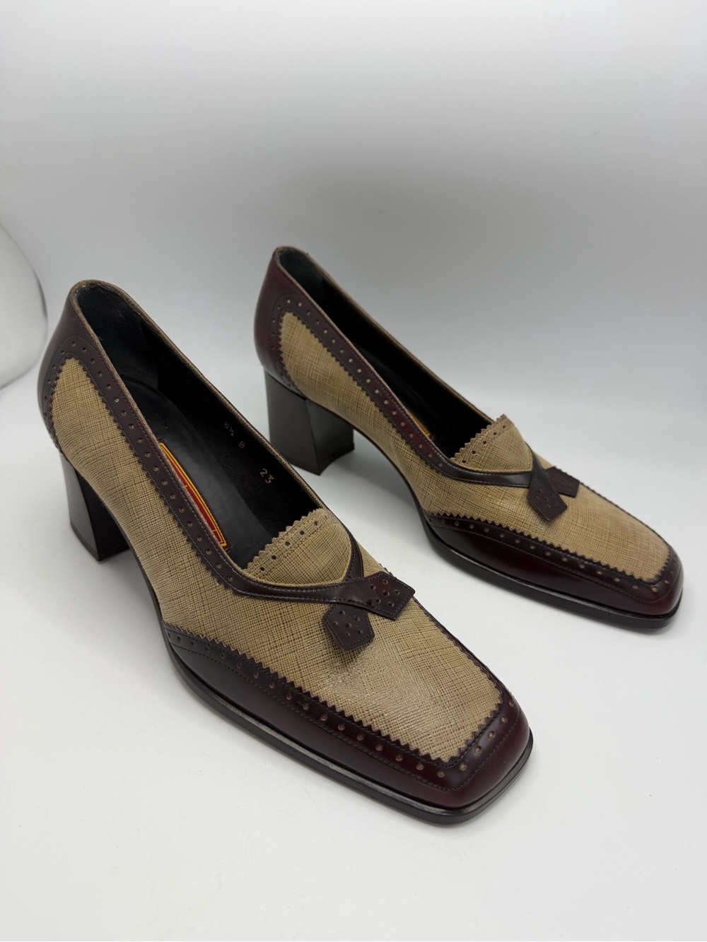Vintage Cole Haan Vyctoria Cordova/cafe Leather Brogue Heeled Loafer Pumps 8.5